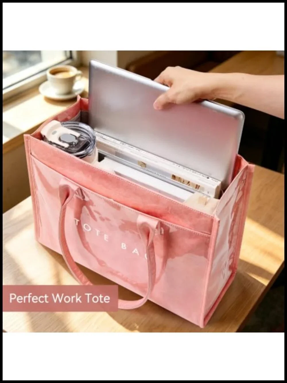 PVC Tote Bag Women's Kraft Paper Work Purses Large Capacity Laptop Shoulder